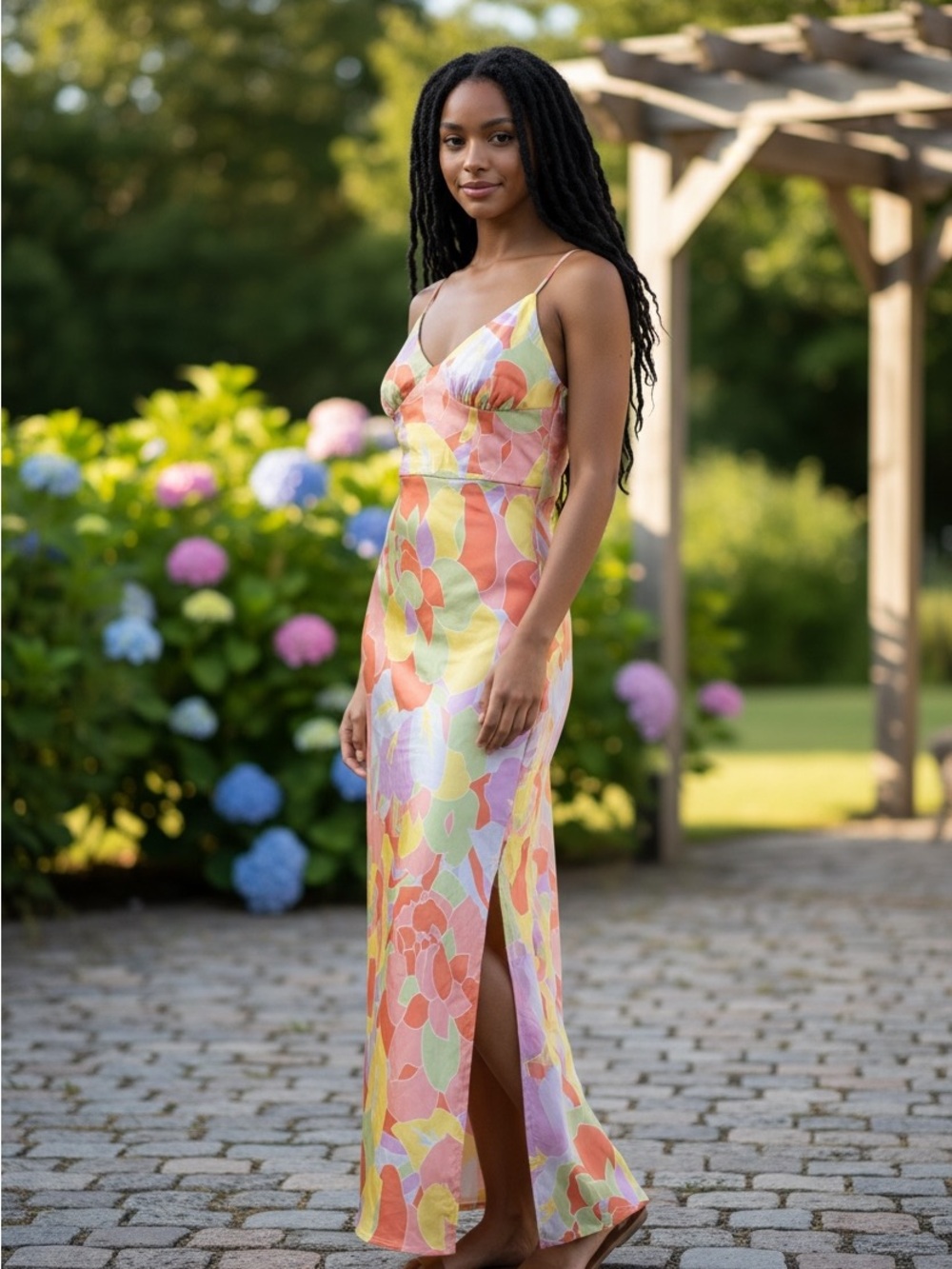 Runaway The Label Tammy Satin Floral Side Slit Bodycon Dress Size 6 Medium